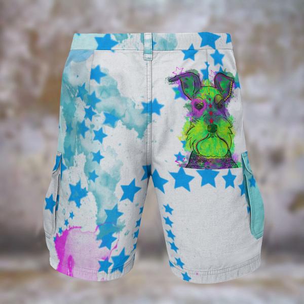 Cargohose mit Fido - Hose, lang oder kurz, bunt, 100% Polyester, Grösse S-5XL, fester Stoff, Normale Passform, Mischling, Mix, Schnauzer, Zwergschnauzer